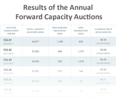 Results of the Annual Forward Capacity Auctions Table